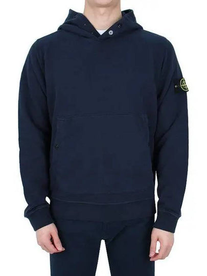 Snap Brushed Cotton Fleece Hoodie Navy - STONE ISLAND - BALAAN 2