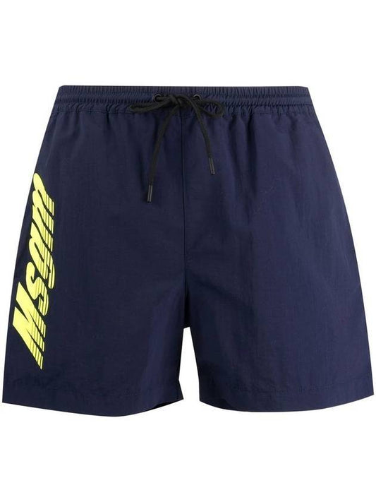 Logo Print Swim Shorts Navy - MSGM - BALAAN 1