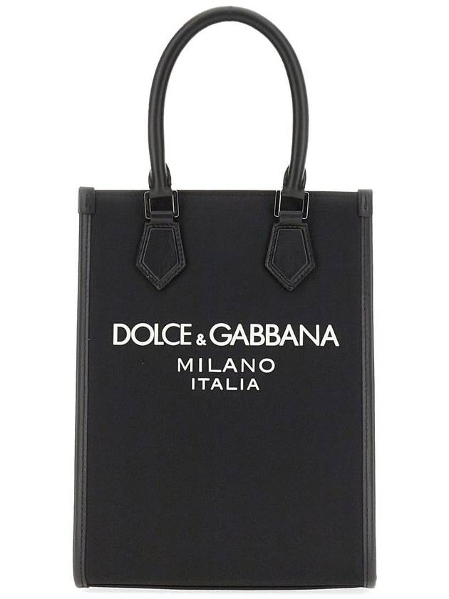 Rubberized Logo Nylon Small Tote Bag Black - DOLCE&GABBANA - BALAAN 3