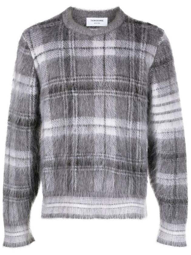 Check 4 Bar Mohair Knit Top Grey - THOM BROWNE - BALAAN 1