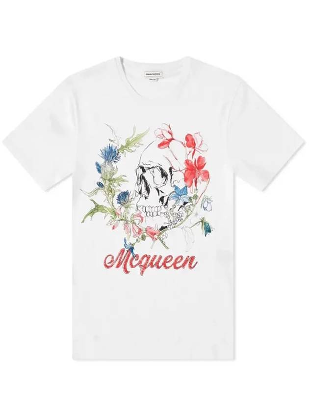 Botanical Skull Print Short Sleeve T-Shirt White - ALEXANDER MCQUEEN - BALAAN 3