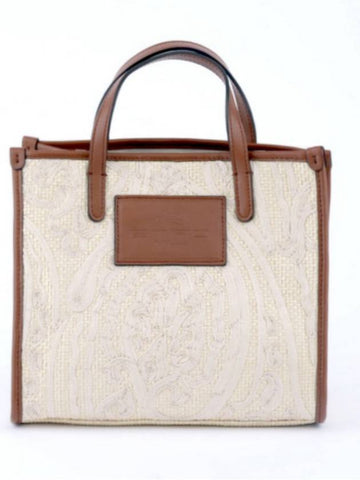 Paisley embroidered raffia medium size shopper bag - ETRO - BALAAN 1