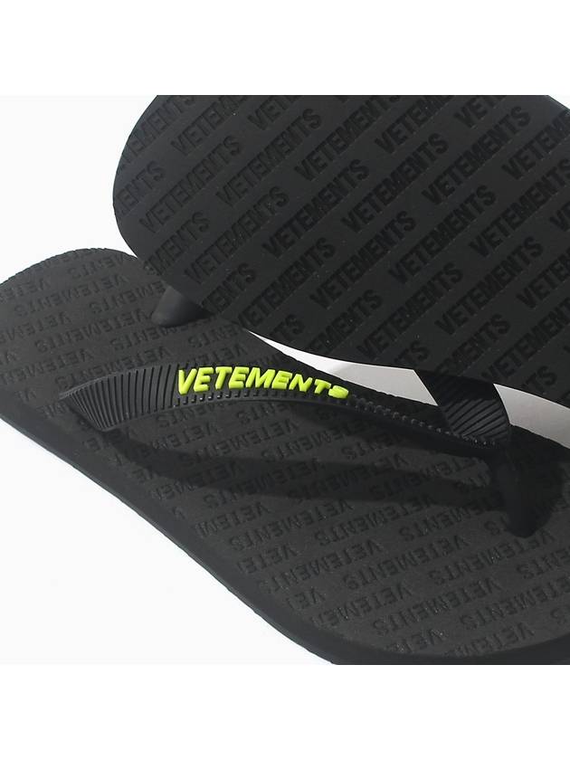 Yellow Logo Strap Flip Flops Black - VETEMENTS - BALAAN.