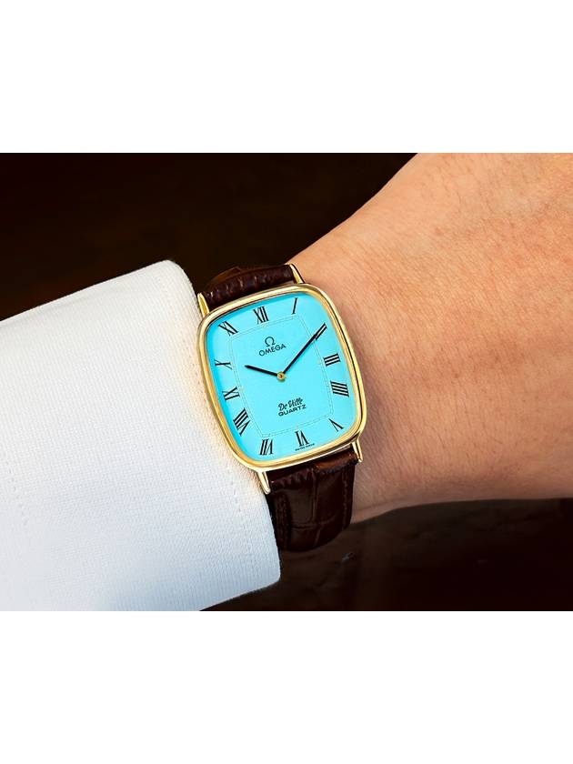 Deville Turquoise Roman Dial 18K Gold Plated Men s Quartz Leather Watch - OMEGA - BALAAN 8