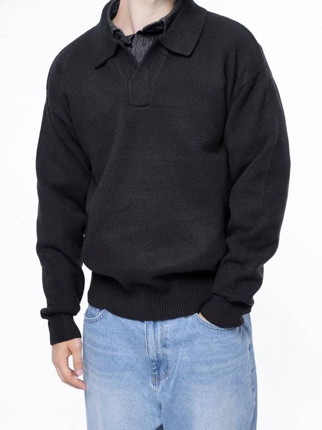 Men s M243TP08BK Dense Modal Open Collar Knit Black - CHANCE'S NOI - BALAAN 3