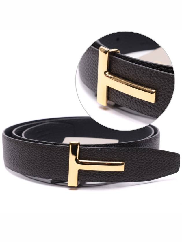 T Logo Reversible Leather Belt Black Brown - TOM FORD - BALAAN 3