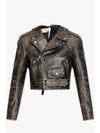 Women's Two-Tone Leather Crop Biker Jacket Black - MARNI - BALAAN 2