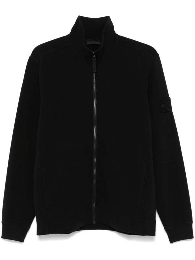 Ghost Stretch Organic Cotton Fleece Zip-Up Jacket Black - STONE ISLAND - BALAAN 1