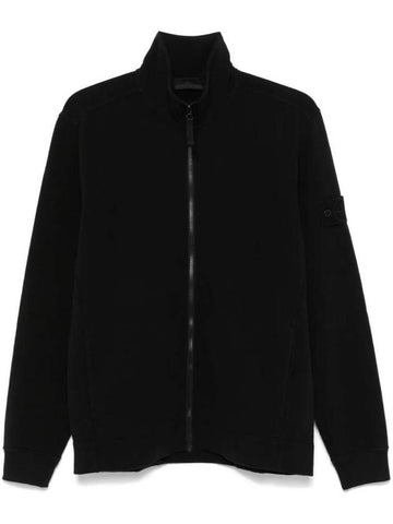 Ghost Stretch Organic Cotton Fleece Zip-Up Jacket Black - STONE ISLAND - BALAAN 1