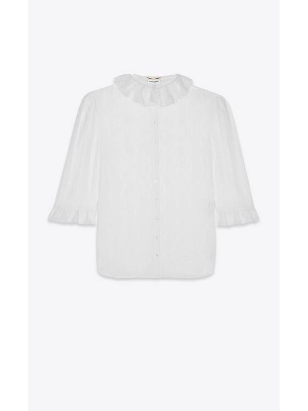 Women's Ruffle Lace Blouse White - SAINT LAURENT - BALAAN 1