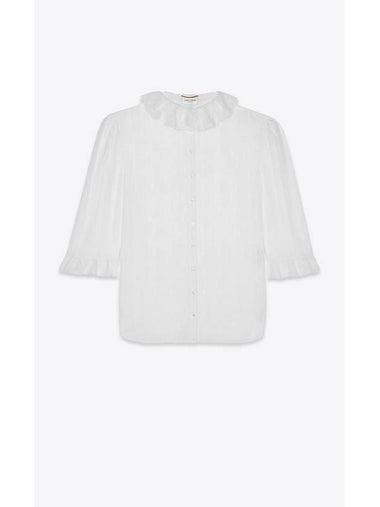 Women's Ruffle Lace Blouse White - SAINT LAURENT - BALAAN 1