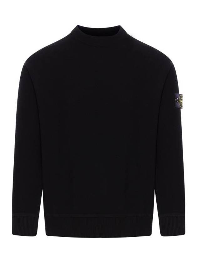 Logo Patch Crew Neck Knit Top Black - STONE ISLAND - BALAAN 2