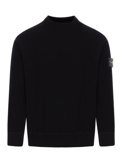 Logo Patch Crew Neck Knit Top Black - STONE ISLAND - BALAAN 2