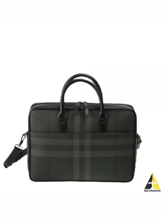 Check Print Leather Brief Case Charcoal - BURBERRY - BALAAN 2