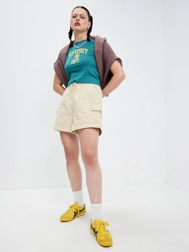 Women's Slim Crop Short Sleeve T-Shirt Green - STUSSY - BALAAN 3