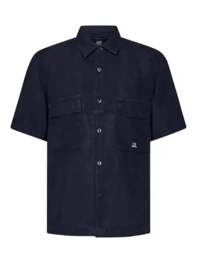 Linen Short Sleeve Shirt Navy - CP COMPANY - BALAAN 2