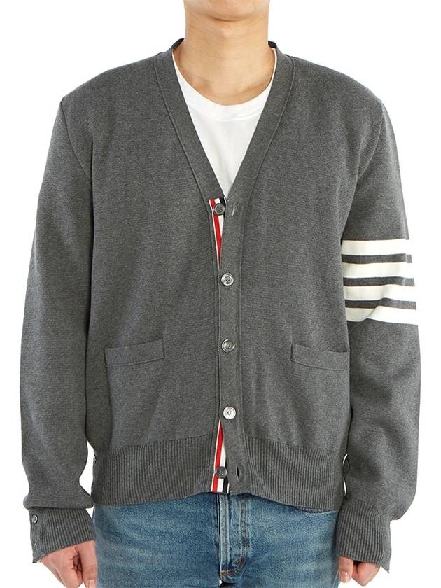 Milano Stitch 4-Bar Cardigan Medium Grey - THOM BROWNE - BALAAN 4