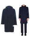 Men's Double Face Tech Twill Tonal 4-Bar Stripe Long Parka Navy - THOM BROWNE - BALAAN 2