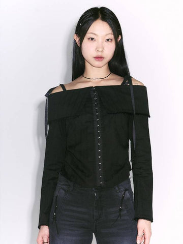 hook off shoulder blouse black - GYEOL - BALAAN 1