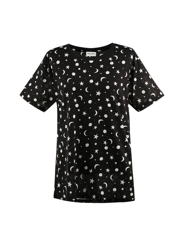 Women's Star Print Cotton Short Sleeve T-Shirt Black - SAINT LAURENT - BALAAN 1