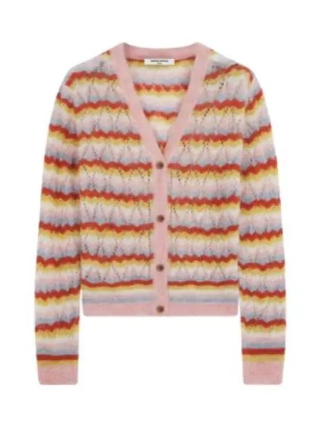 Striped Alpaca Lace V-Neck Cardigan Pasture Rose Wild Strawberry - MAISON KITSUNE - BALAAN 2