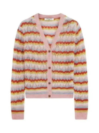 Striped Alpaca Lace V-Neck Cardigan Pasture Rose Wild Strawberry - MAISON KITSUNE - BALAAN 2