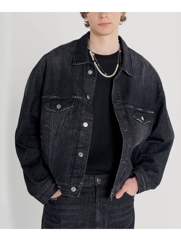 Distressed Oversized Crop Denim Jacket - INTERSECTION - BALAAN 1