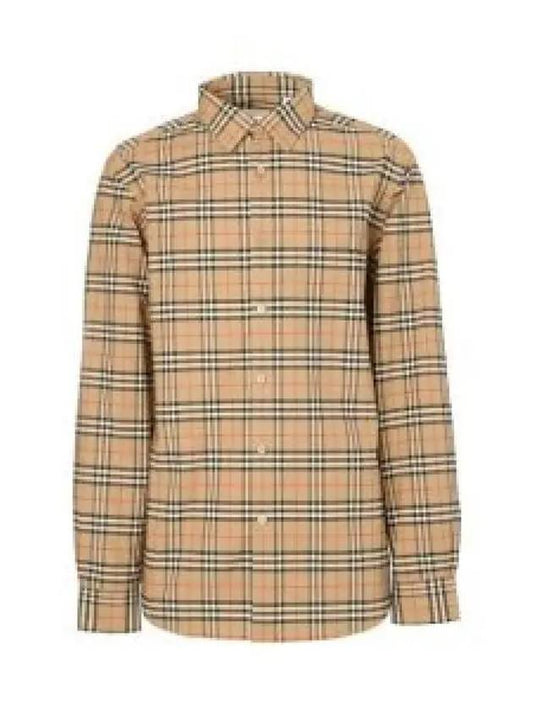Small Scale Check Stretch Cotton Long Sleeve Shirt Beige - BURBERRY - BALAAN 2