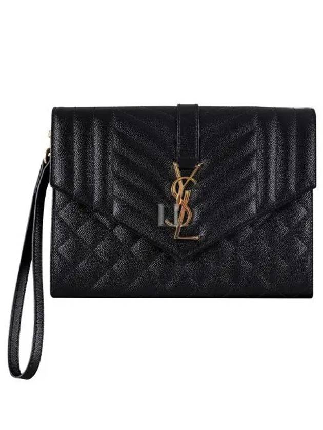 Matelasse Gold Logo Strap Clutch Bag Black - SAINT LAURENT - BALAAN 2