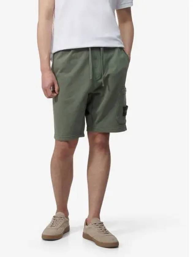 Cotton Fleece Cargo Bermuda Shorts Musk Green - STONE ISLAND - BALAAN 2