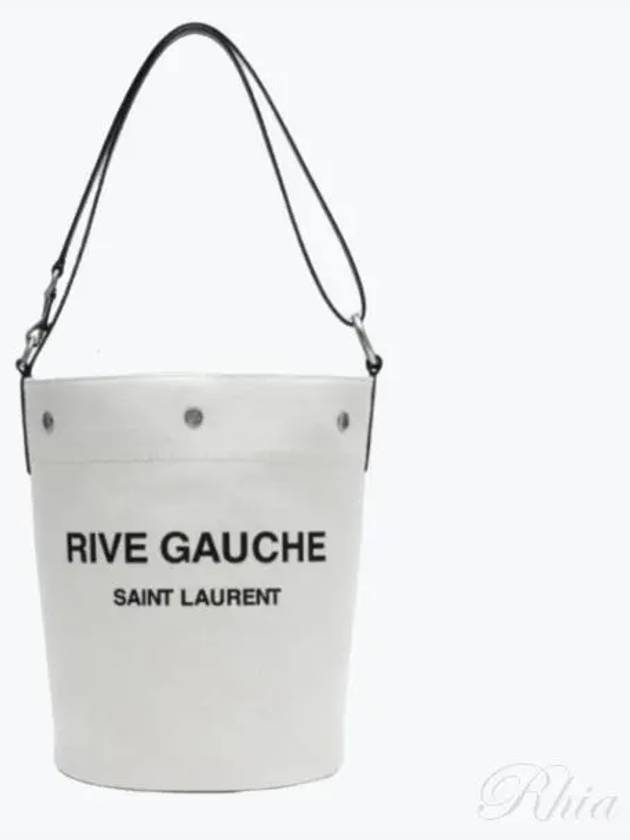 Rive Gauche Print Cotton Canvas Bucket Bag White - SAINT LAURENT - BALAAN 2