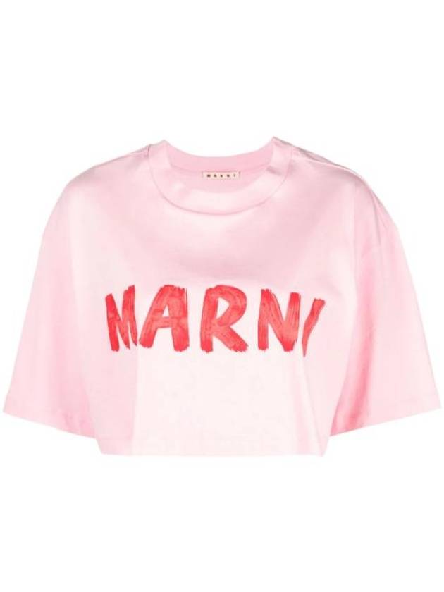 Logo Cotton Crop Short Sleeve T-Shirt Pink - MARNI - BALAAN 2