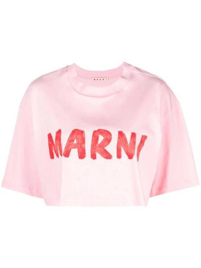 Logo Cotton Crop Short Sleeve T-Shirt Pink - MARNI - BALAAN 2