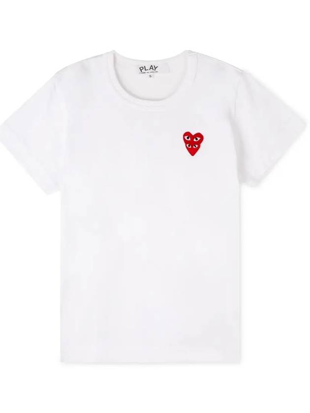 Women's Small Double Heart Wappen Short Sleeve T-Shirt P1 T287 2 White - COMME DES GARCONS PLAY - BALAAN 4