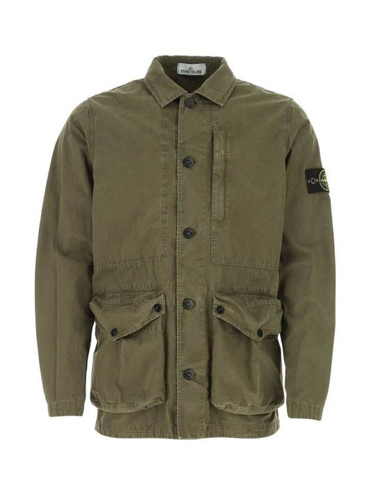 Wappen Patch Old Effect Cotton Zip-up Jacket Olive Green - STONE ISLAND - BALAAN 1