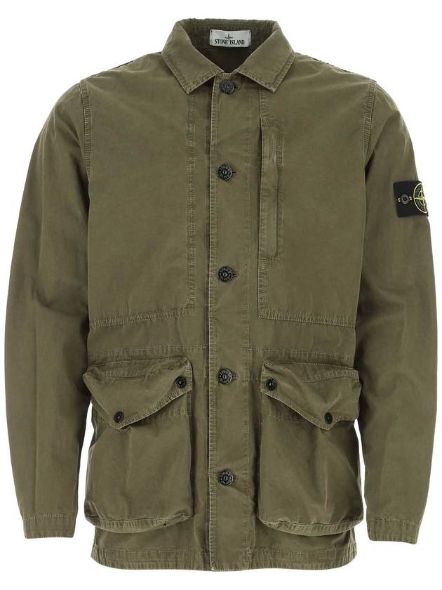 Men's Waffen Patch Cotton Pocket Old Effect Jacket Olive Green - STONE ISLAND - BALAAN.