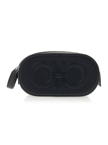 Double Gancini Pouch Bag Black - SALVATORE FERRAGAMO - BALAAN 1