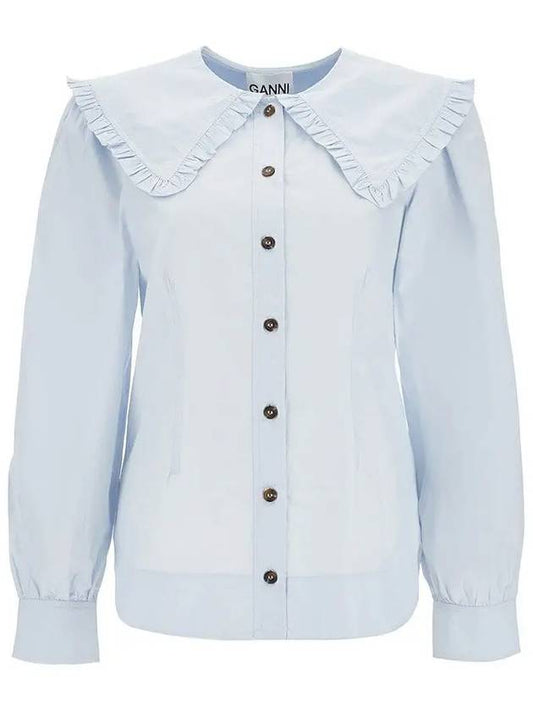 Poplin Frill Collar Shirt Blouse Heather - GANNI - BALAAN 2