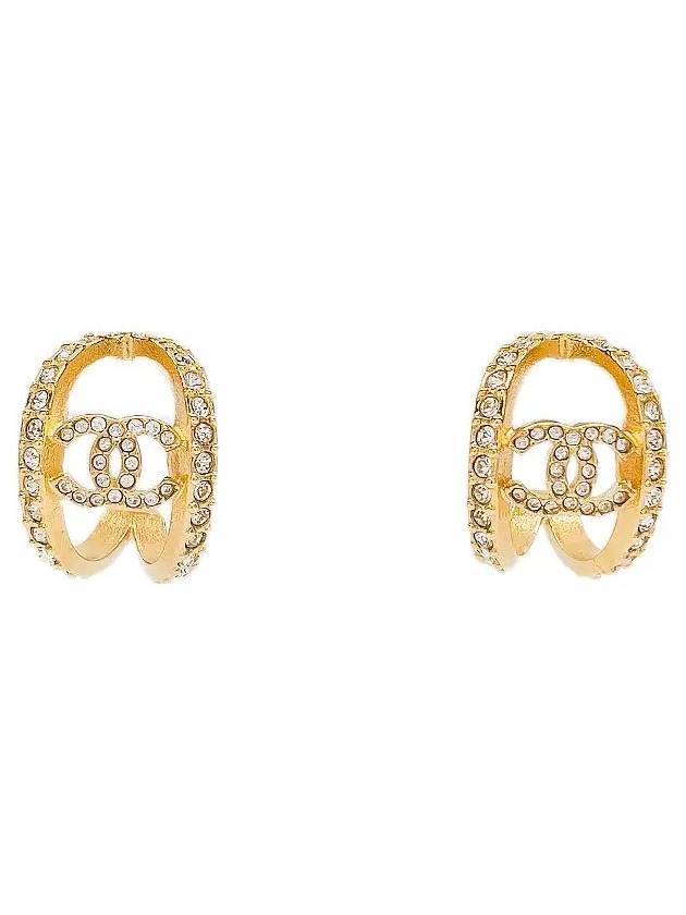 22A Half Ring Strass CC Logo Earrings Gold 4ET0794 - CHANEL - BALAAN 1