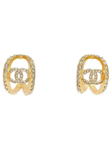 22A Half Ring Strass CC Logo Earrings Gold 4ET0794 - CHANEL - BALAAN 1