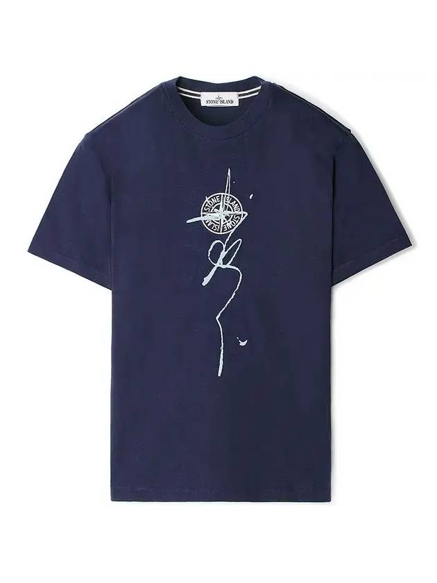 Ink One Printing Short Sleeve T-Shirt Blue - STONE ISLAND - BALAAN 1