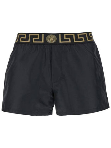 Black Swimsuit Shorts With Greca Detail In Tech Fabric Man - VERSACE - BALAAN 1