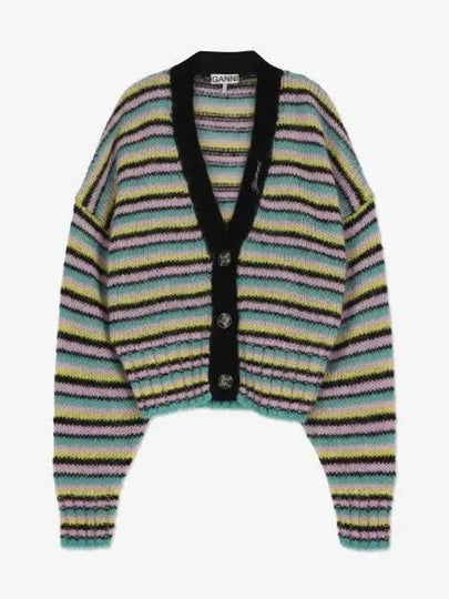 Logo V-neck Stripe Cardigan - GANNI - BALAAN 2