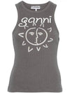 Sun Graphic Print Ribbed Sleeveless Grey - GANNI - BALAAN 3