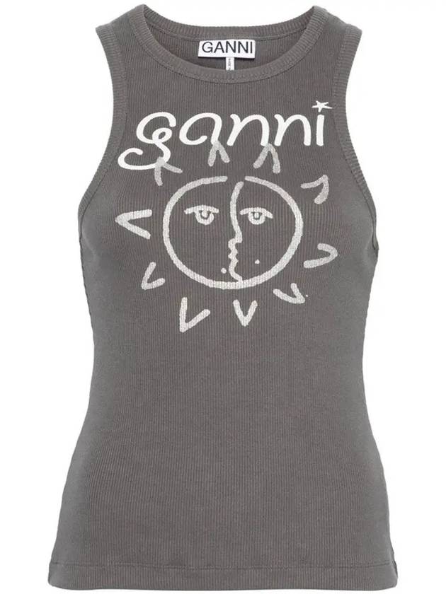 Sun Graphic Print Ribbed Sleeveless Grey - GANNI - BALAAN 3