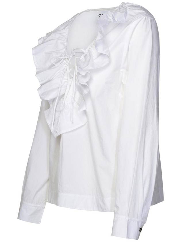 Cotton Poplin Ruffle V-Neck Blouse Bright White - GANNI - BALAAN 3