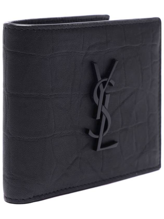 Men's Monogram Crocodile Leather Half Wallet Black - SAINT LAURENT - BALAAN 4