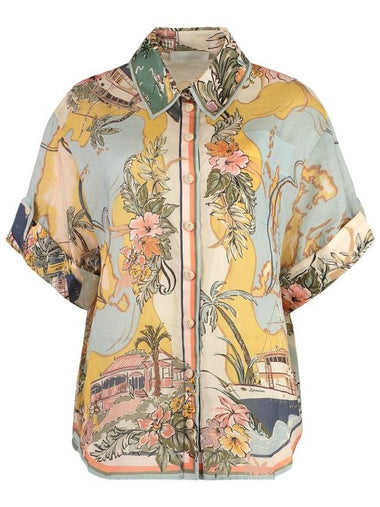 Zimmermann Tallow Printed Short Sleeved Shirt - ZIMMERMANN - BALAAN 1