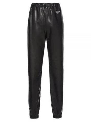 Triangle logo leather jogger pants black 525111 WDV - PRADA - BALAAN 1