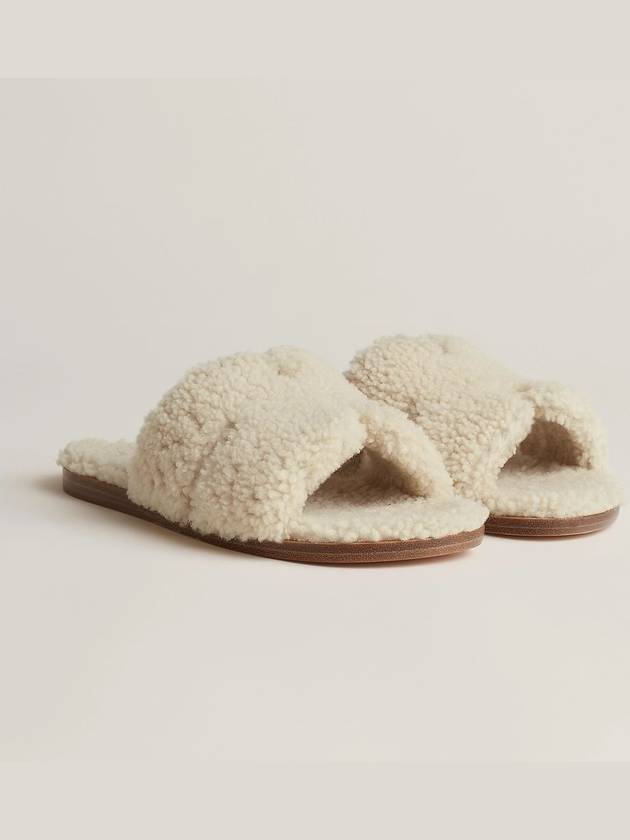 Izmir shearling fleece sandals cream white - HERMES - BALAAN 1